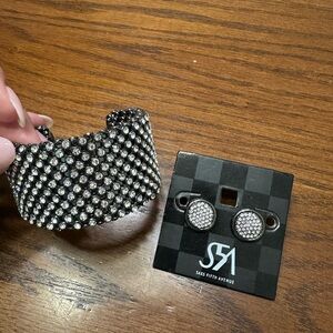 Saks Fifth Avenue Silver Crystal Bracelet and Earring Set